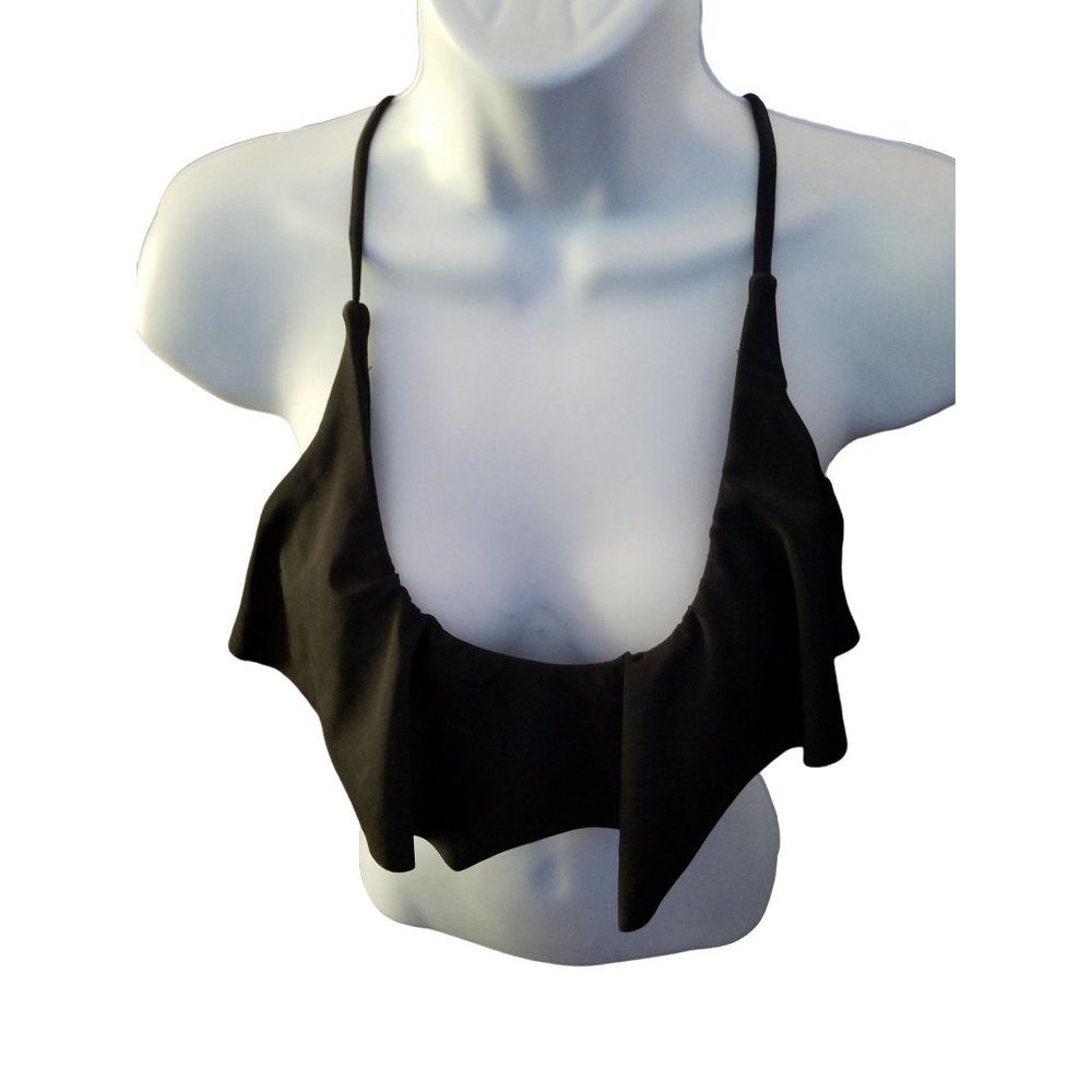 Womens Xhileration Solid Black String Bikini Top XS Nylon Blend Beach Cruise